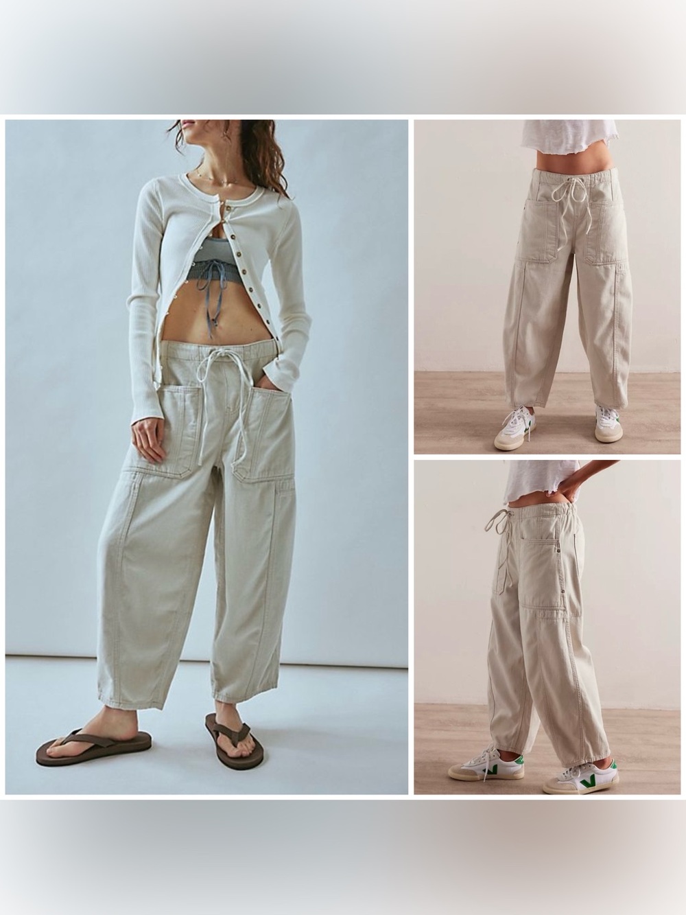 NWT Free People We The Free Silverton Pull-On Barrel Jeans - Ecru ivory - SMALL